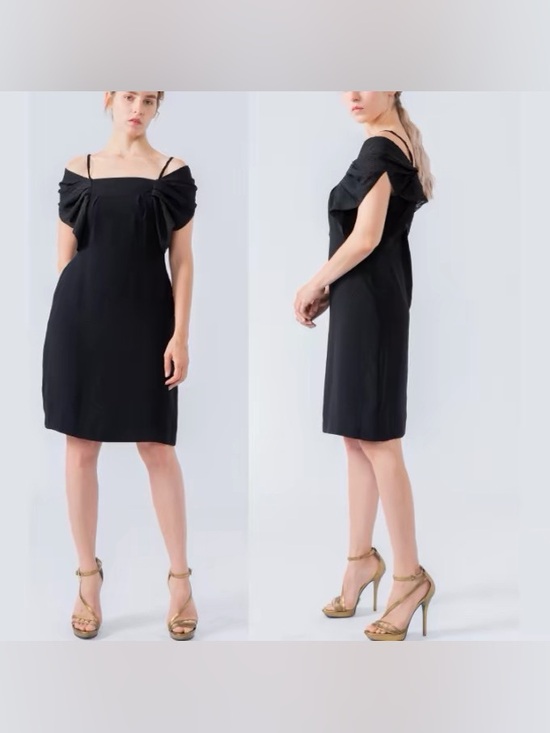 Class Roberto Cavalli Dresses & Skirts - Class Roberto Cavalli Black Midi Dress with Sculpted Puff Shoulders